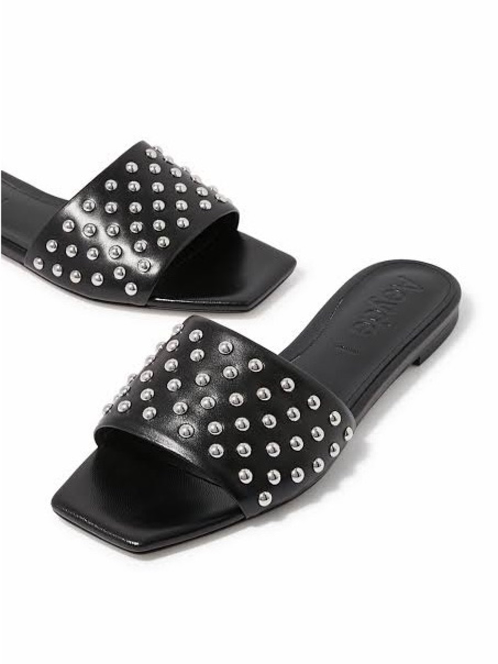 Aeyde 38.5 Anna Studded Nappa Leather Slide Sandal Black Silver Studs